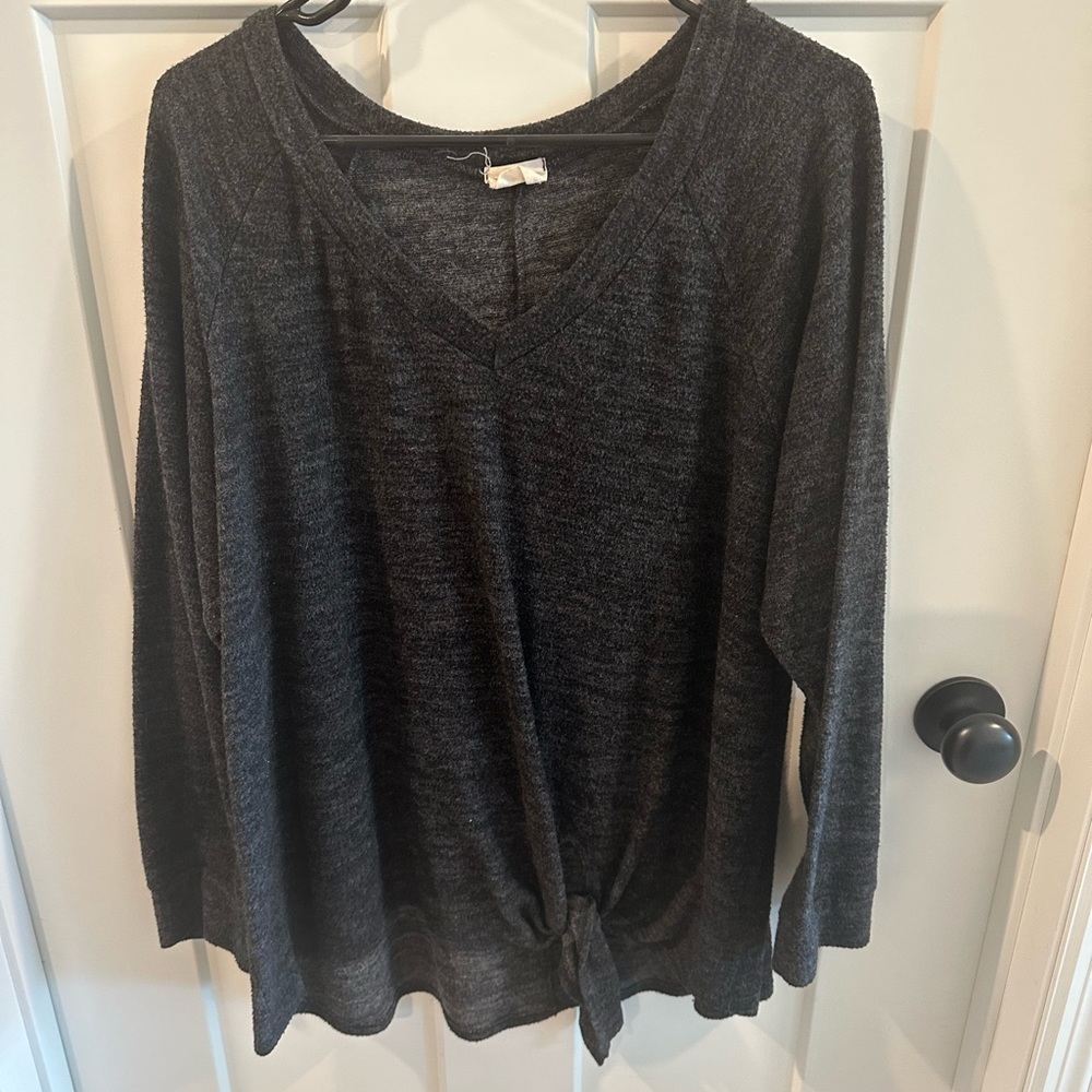 Grey Fleece Tie Front Long sleeve 2X